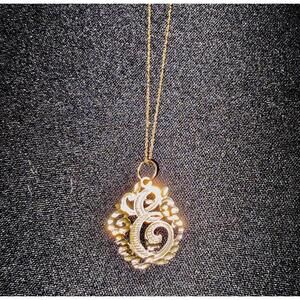 Vintage 14k Solid Yellow Gold CZ Cut Cursive Initial Letter “E” Pendant Necklace
